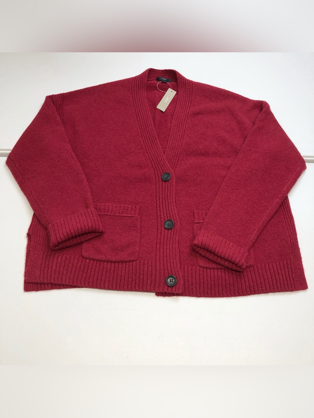 J Crew Alpaca Merino Wool Cropped Cardigan Sweater AQ377 Red Size XL